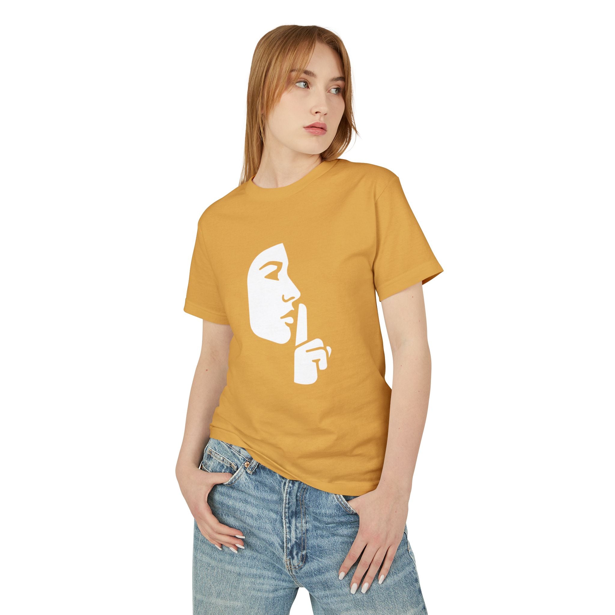 Shh Finger Over Lips Graphic Tee — Silent Face Minimalist T-Shirt