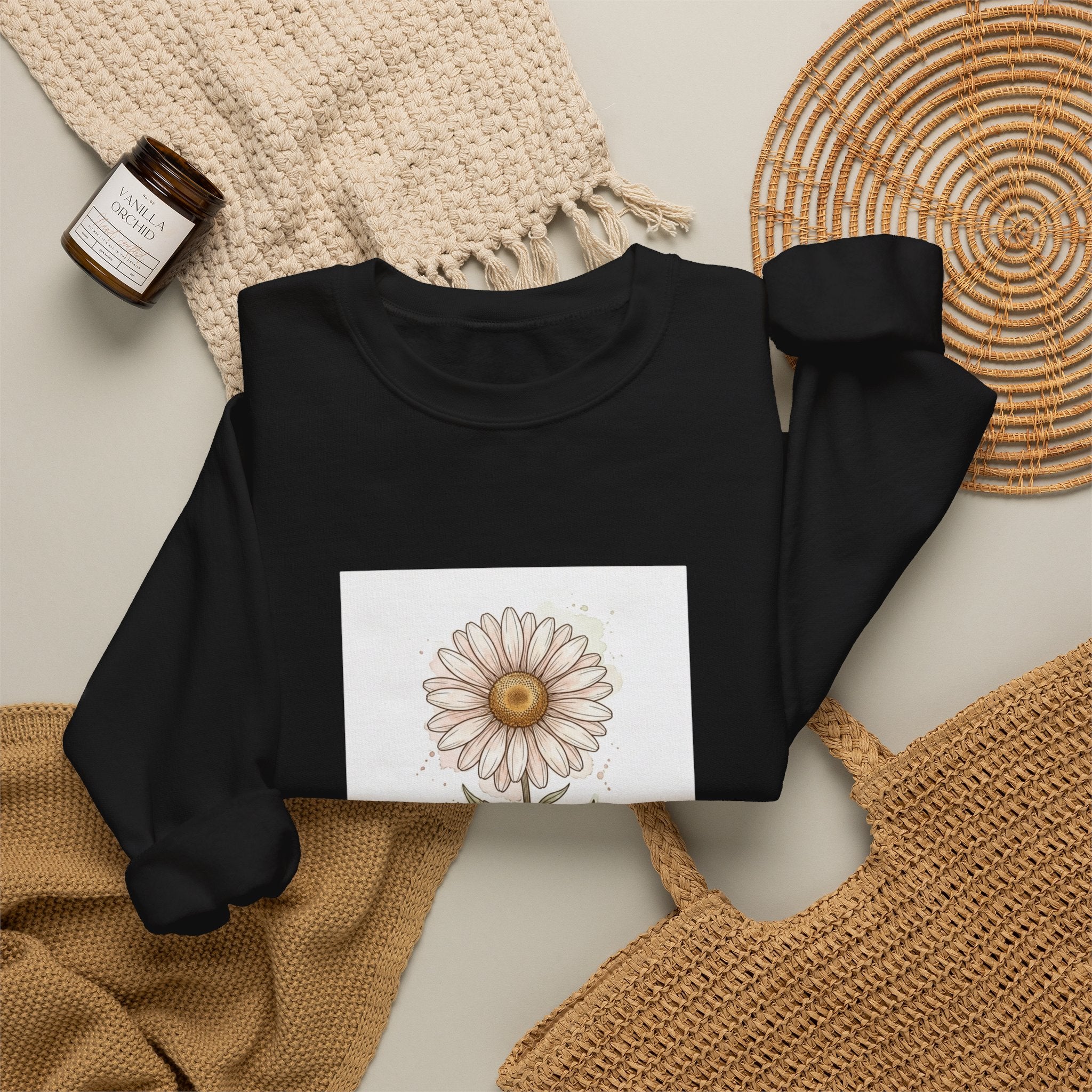Daisy Birth Month Flower Sweatshirt | Botanical Watercolor, Personalized Name