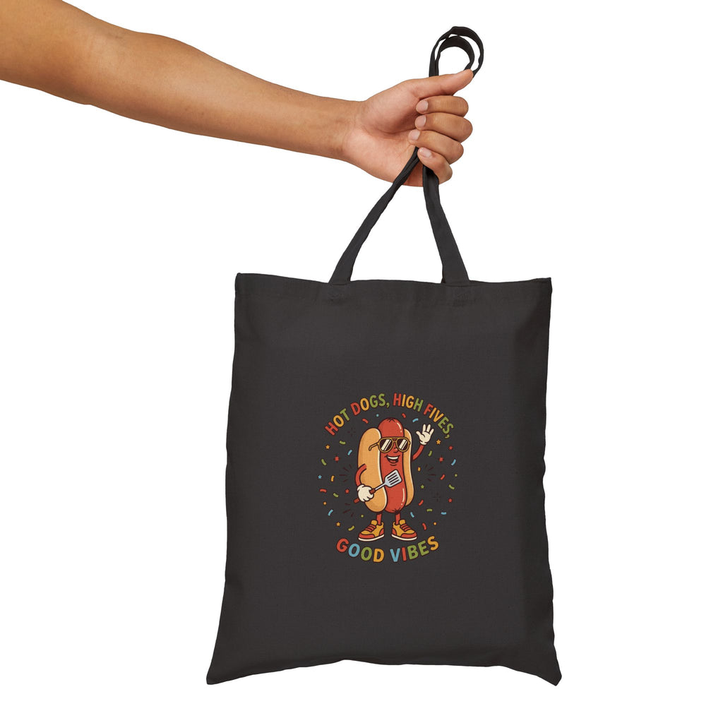 Hot Dog Good Vibes Canvas Tote Bag, Retro BBQ Picnic