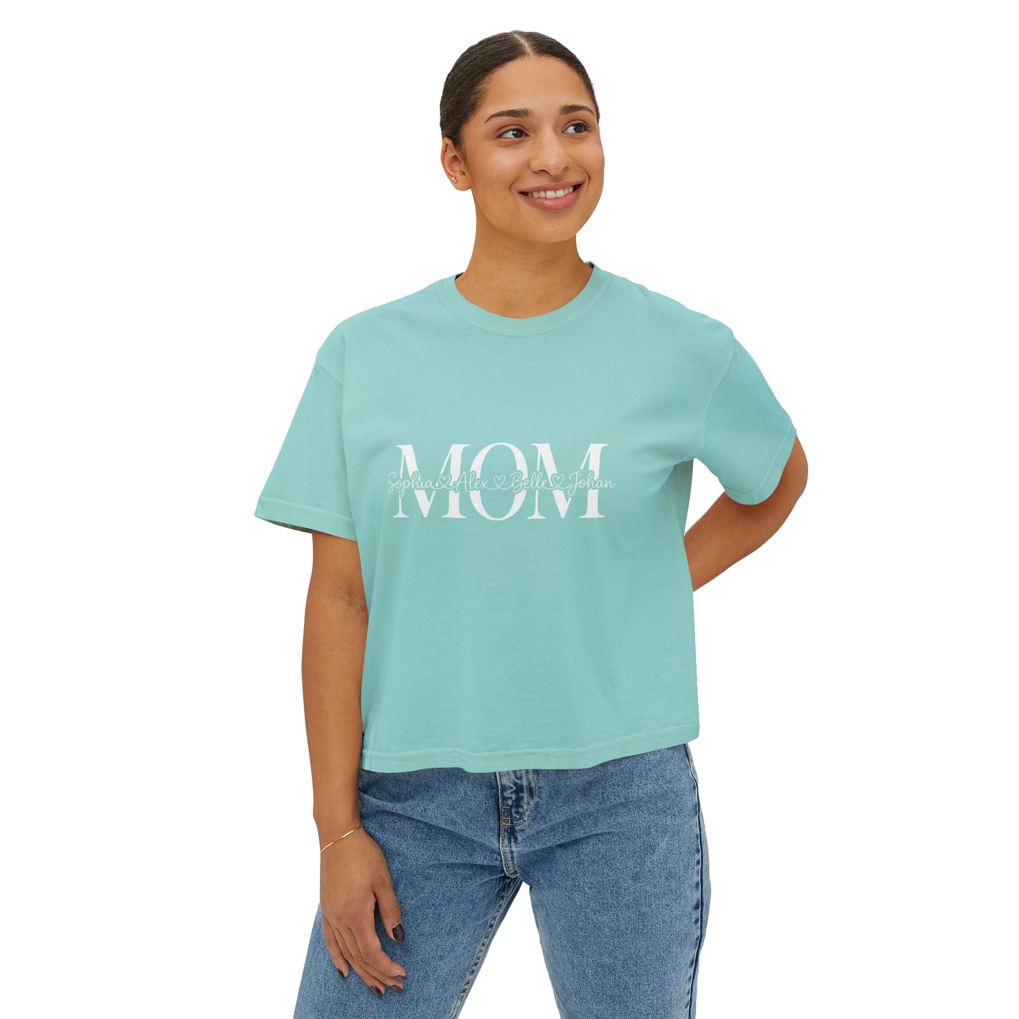 Minimal Pastel 'MOM' Cropped Women's T-Shirt
