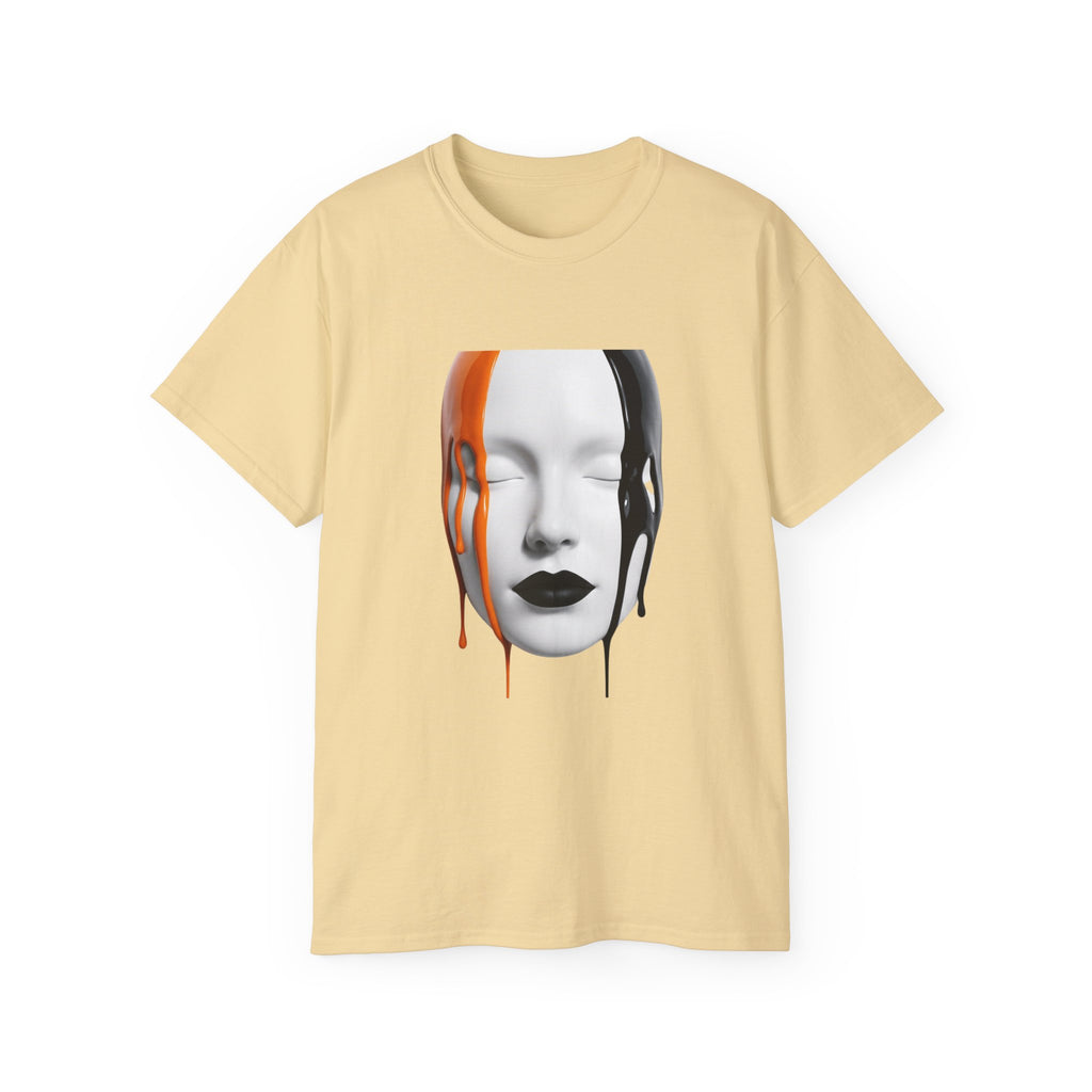 Mask Face Tee — Dripping Black & Orange Art T-Shirt