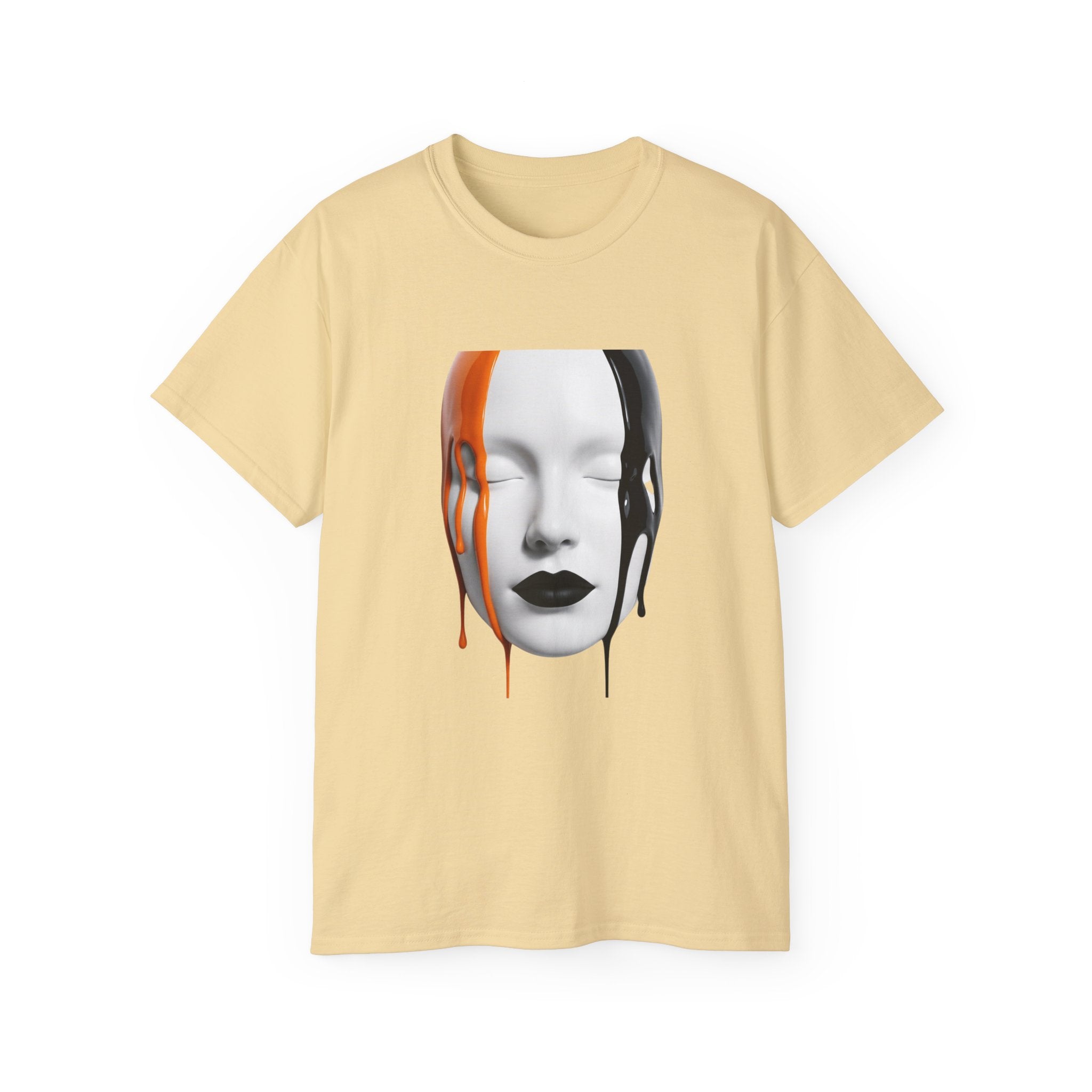 Mask Face Tee — Dripping Black & Orange Art T-Shirt