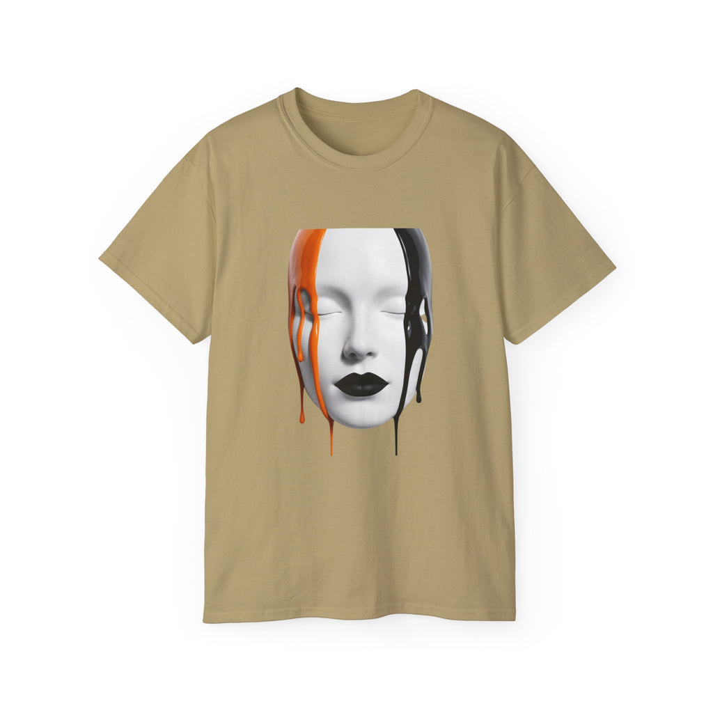 Mask Face Tee — Dripping Black & Orange Art T-Shirt
