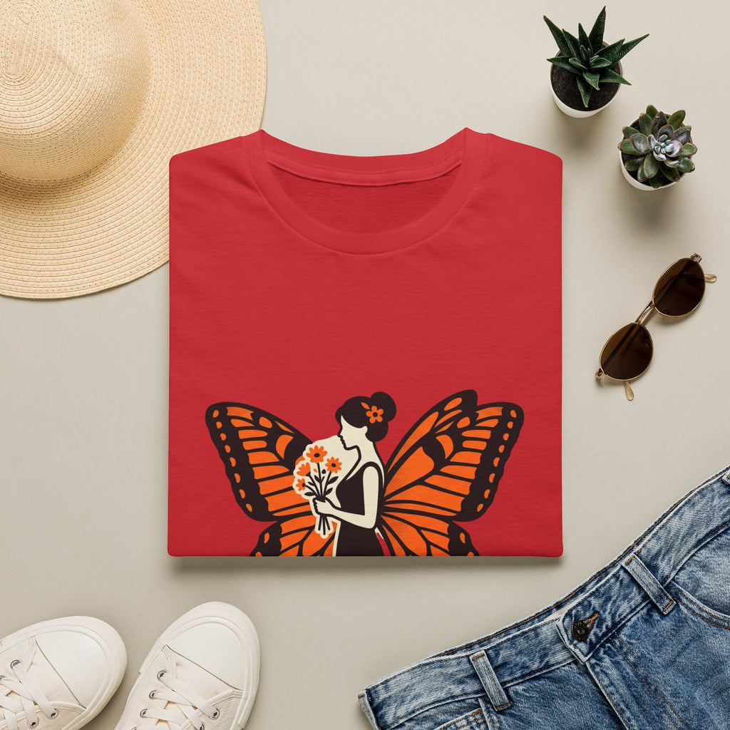 Monarch Butterfly Bride T-Shirt — Floral Bride with Orange Wings