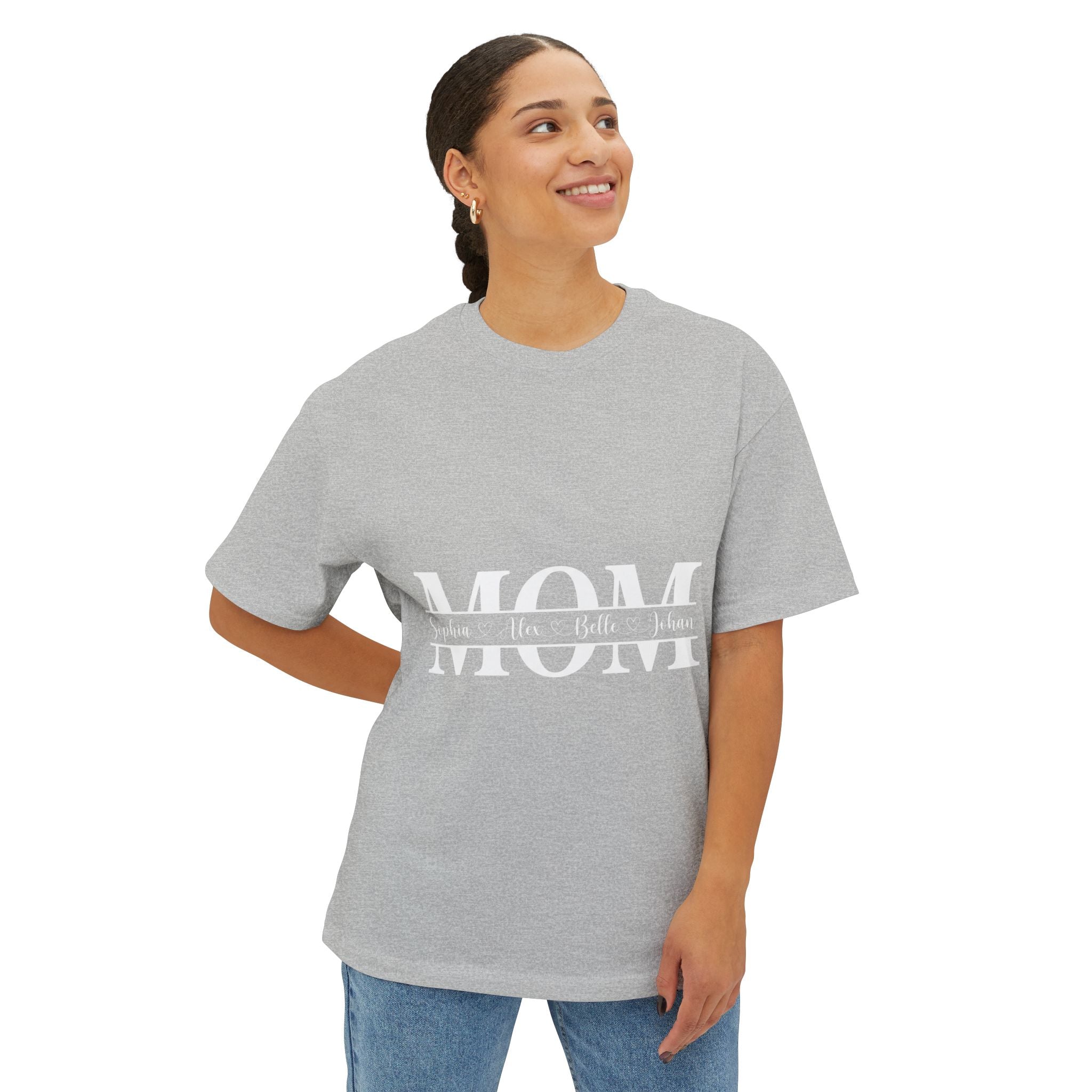 Mom Name Stripe Tee — Personalized Mother’s Day Oversized Shirt