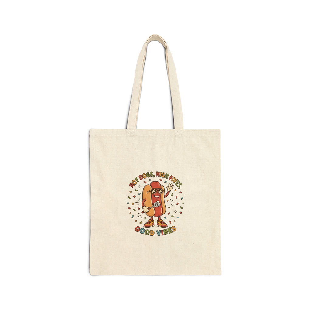 Hot Dog Good Vibes Canvas Tote Bag, Retro BBQ Picnic