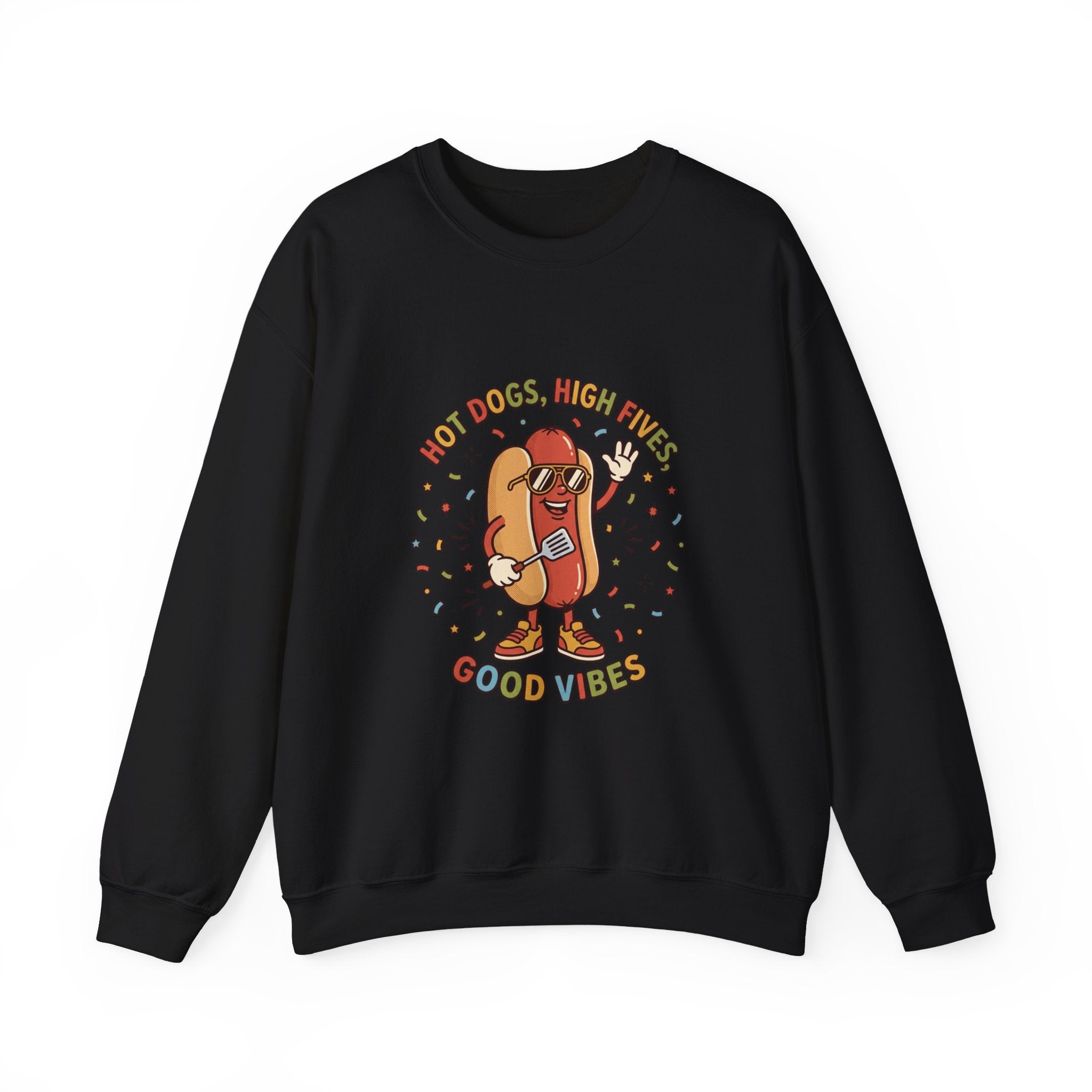 Hot Dog, High Five Crewneck Sweatshirt | BBQ Fourth of July, Retro Patriotic Hot Dog Jokes