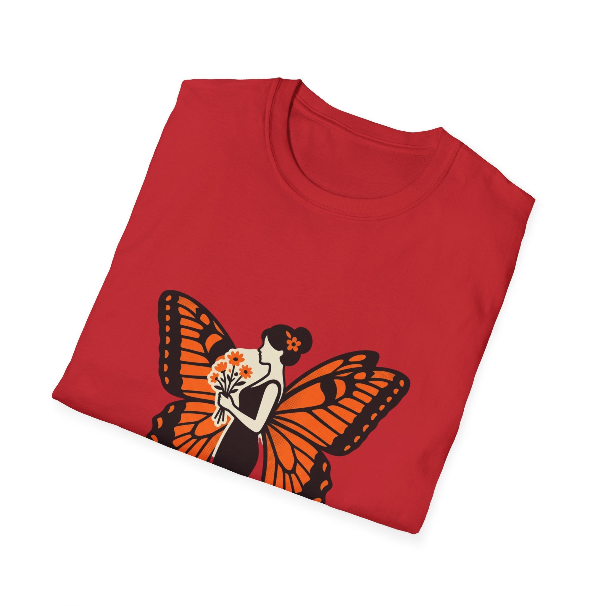 Monarch Butterfly Bride T-Shirt — Floral Bride with Orange Wings